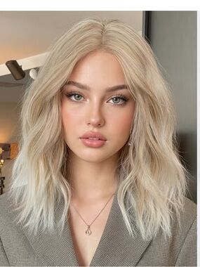Platinum Blonde human hair virgin hair wig Middle Part Medium-Length, lace front